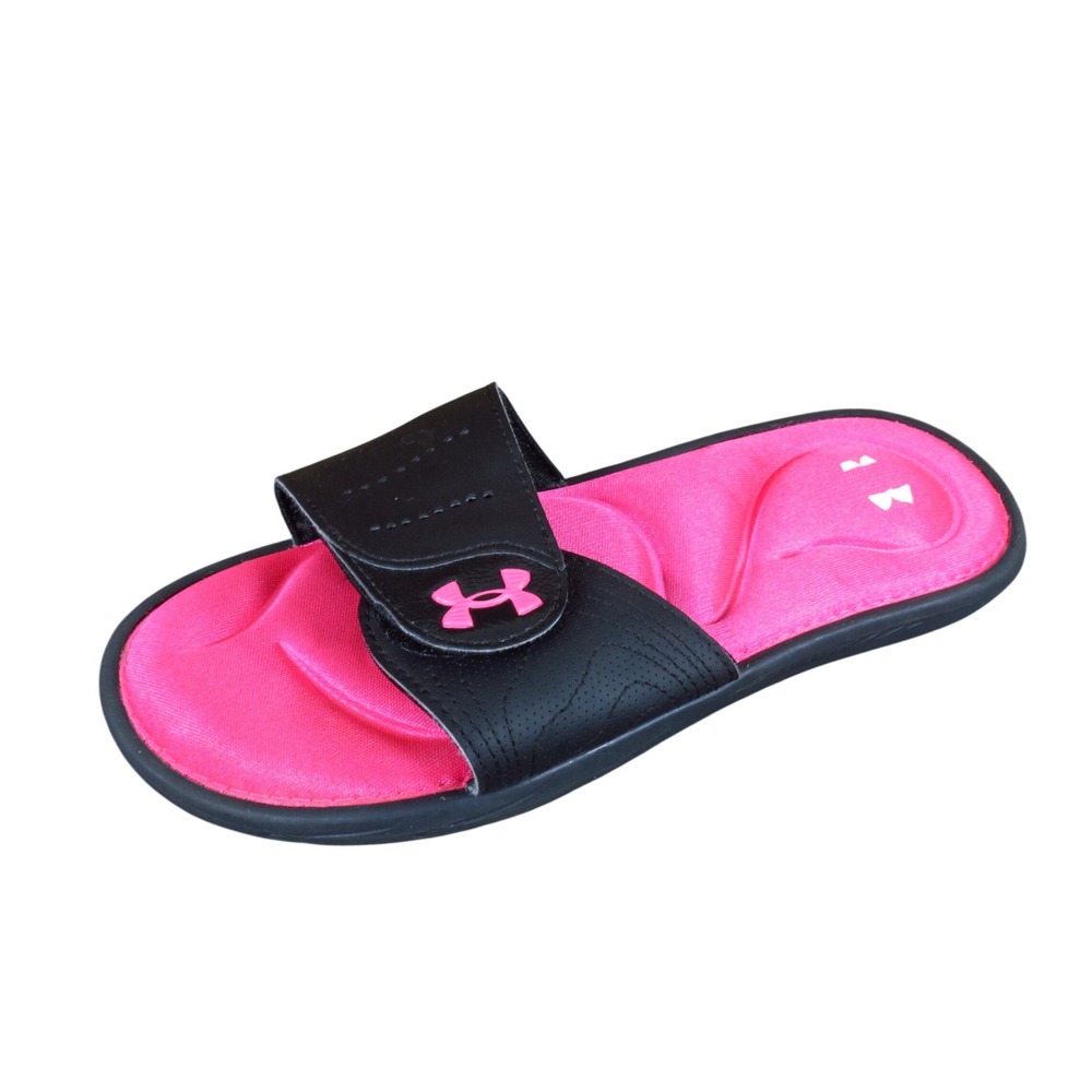 Under Armour Ignite Girls Slide Sandals Size 5Y Athletic Sports Black Pink
